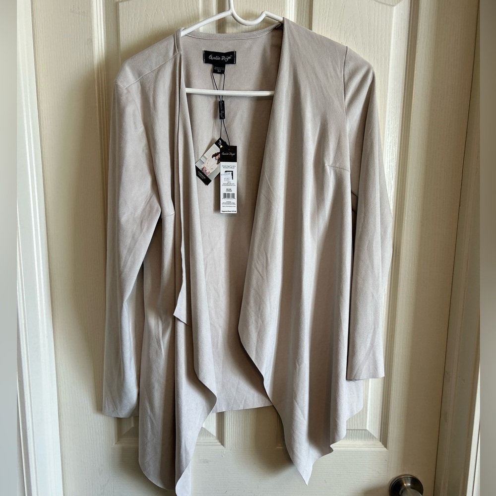 Charlie Paige Women Cream Cardigan Small Petite New Long Sleeve Drapes Long Look